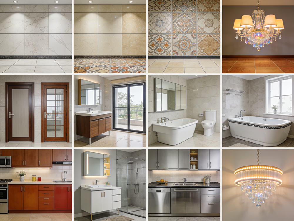 瓷磚、地板、門窗、衛(wèi)浴、櫥柜、燈具